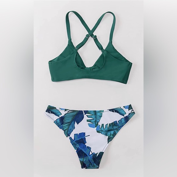 Green and Floral Print Low-Waisted Bikini Sets Swimsuit Women Sexy Bow-knot - Picture 6 of 8
